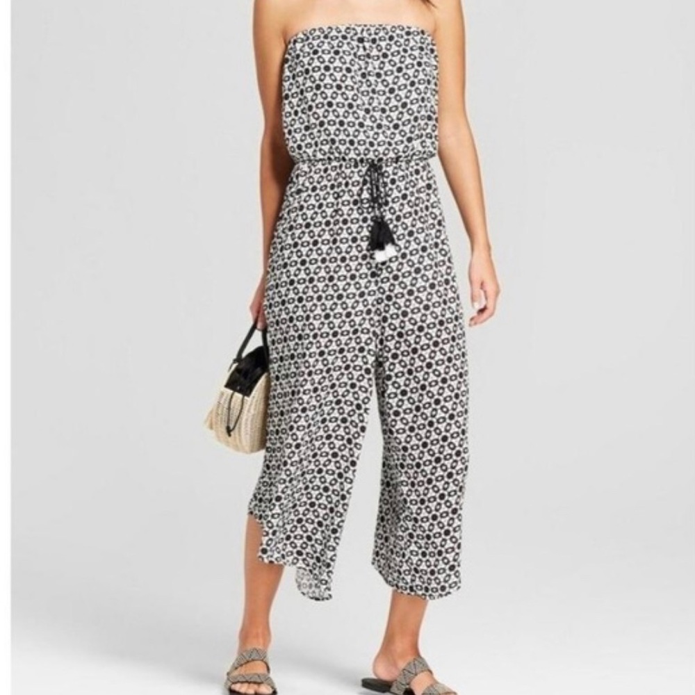 strapless boho wide leg cropped jumpsuit XS